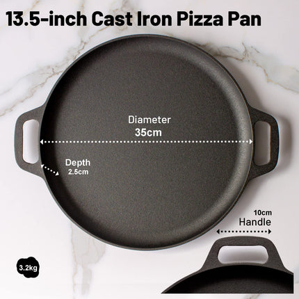 13.5" 35cm Pre-Seasoned Cast Iron Pizza Baking Pan Cooking Griddle Stove Oven Grill Campfire.