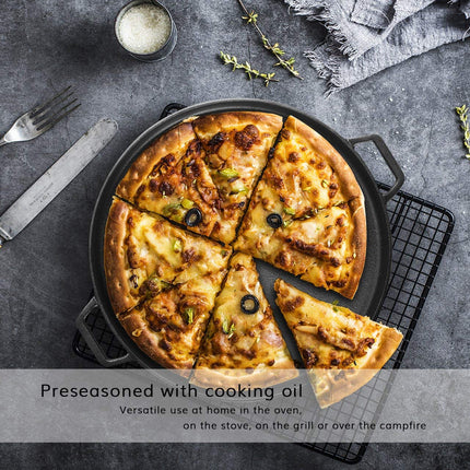 13.5" 35cm Pre-Seasoned Cast Iron Pizza Baking Pan Cooking Griddle Stove Oven Grill Campfire.