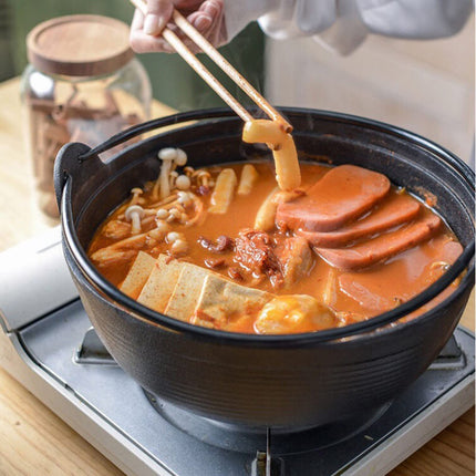 29cm Cast Iron Sukiyaki Iron Pot Japanese Shabu Shabu Pot Pan Stockpot Wooden Lid Home Camping Picnic.