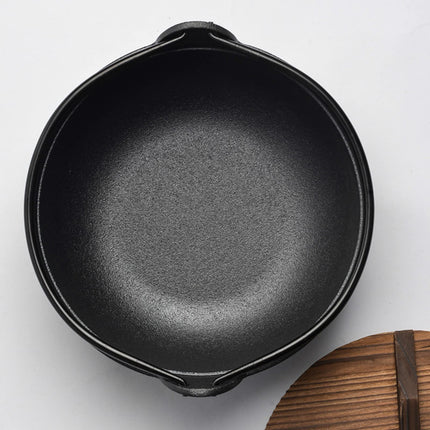 29cm Cast Iron Sukiyaki Iron Pot Japanese Shabu Shabu Pot Pan Stockpot Wooden Lid Home Camping Picnic.