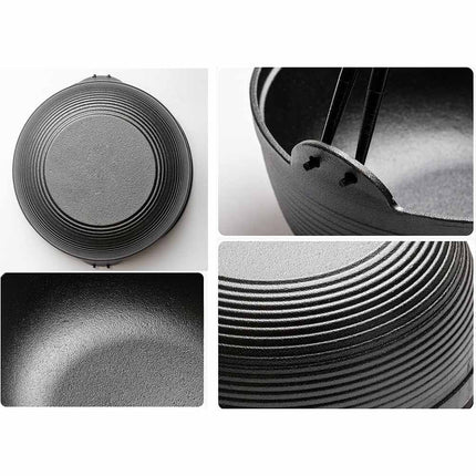 29cm Cast Iron Sukiyaki Iron Pot Japanese Shabu Shabu Pot Pan Stockpot Wooden Lid Home Camping Picnic.