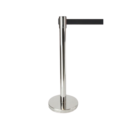 Retractable Queue Crowd Control Barriers | Silver Pole Black Belt.
