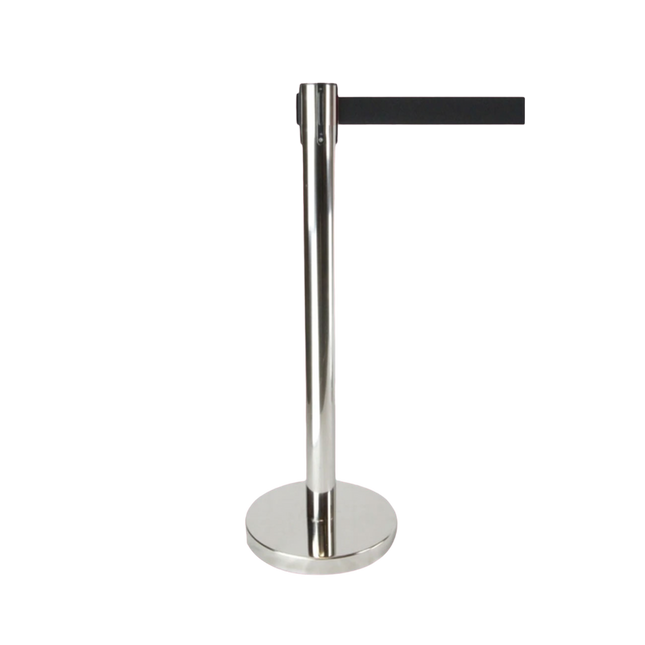 Retractable Queue Crowd Control Barriers | Silver Pole Black Belt.