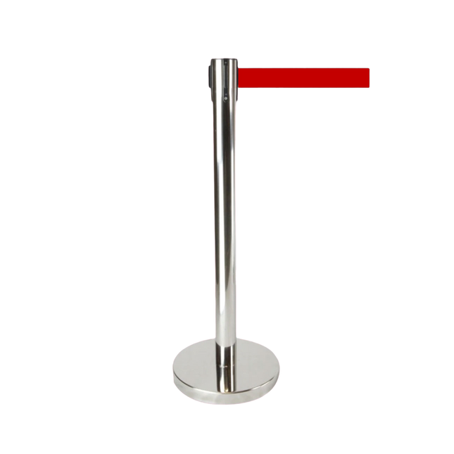 Retractable Queue Crowd Control Barriers | Silver Pole Red Belt.