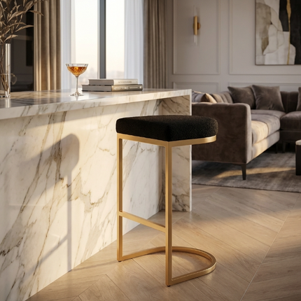 Interior Ave - Royale Black Boucle Kitchen Bar Stool.