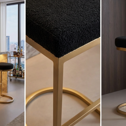 Interior Ave - Royale Black Boucle Kitchen Bar Stool.