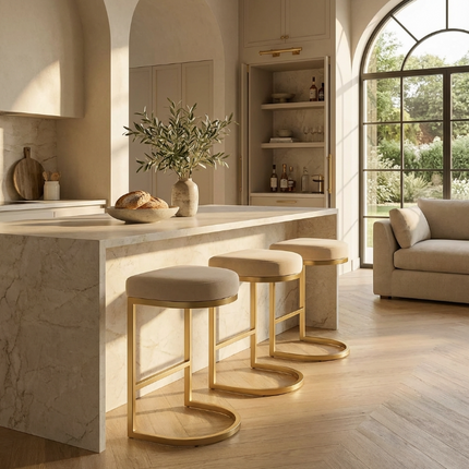 Interior Ave - Royale Light Taupe Velvet Kitchen Bar Stool.