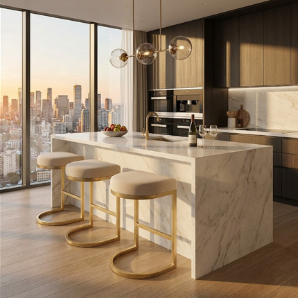 Interior Ave - Royale Light Taupe Velvet Kitchen Bar Stool.