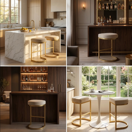 Interior Ave - Royale Light Taupe Velvet Kitchen Bar Stool.