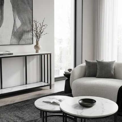 Interior Ave - Bronte Dual Layer Marble Stone Console - White Marble Stone.