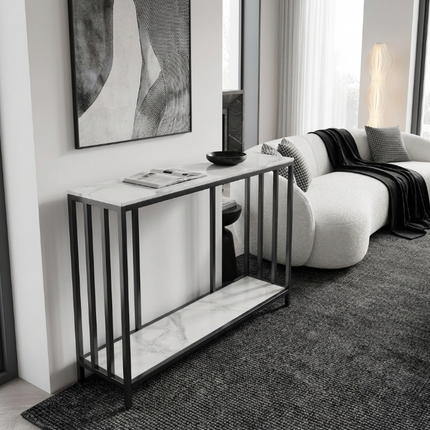 Interior Ave - Bronte Dual Layer Marble Stone Console - White Marble Stone.