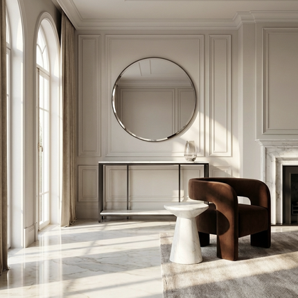 Interior Ave - Bronte Dual Layer Marble Stone Console - White Marble Stone.