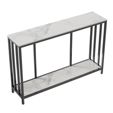 Interior Ave - Bronte Dual Layer Marble Stone Console - White Marble Stone.