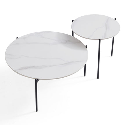 Interior Ave - Bianco Nested Coffee Table Set - White Marble Stone.