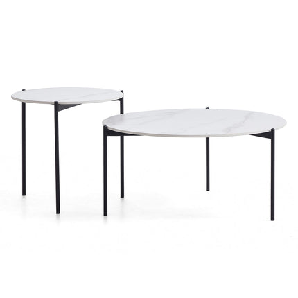 Interior Ave - Bianco Nested Coffee Table Set - White Marble Stone.