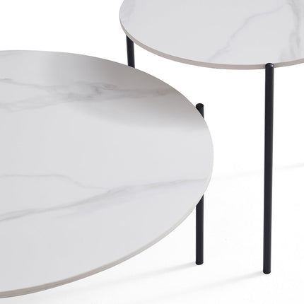Interior Ave - Bianco Nested Coffee Table Set - White Marble Stone.