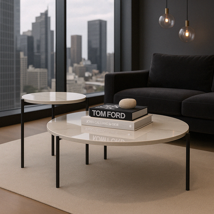 Interior Ave - Bianco Nested Coffee Table Set - White Marble Stone.