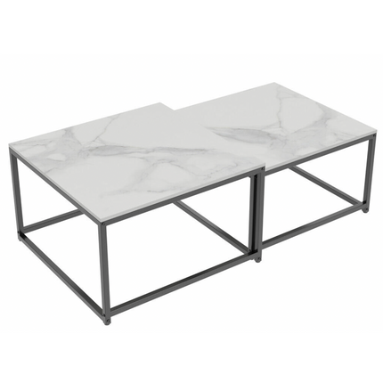 Interior Ave - Ciest Square Nested Coffee Table Set - White Marble Stone.