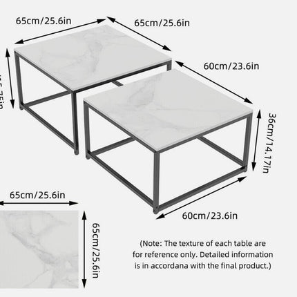Interior Ave - Ciest Square Nested Coffee Table Set - White Marble Stone.