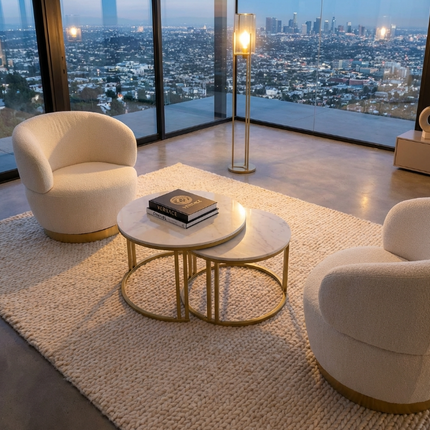 Interior Ave - Premier Nested Coffee Table Set - White Marble Stone.