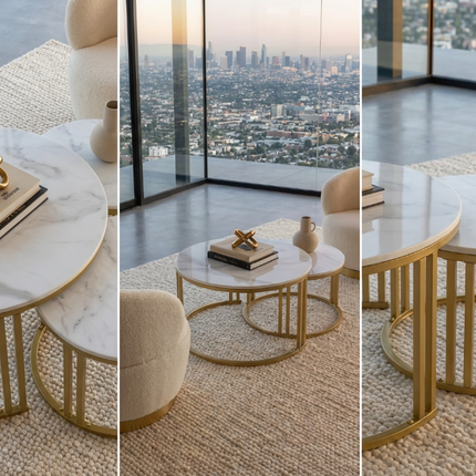 Interior Ave - Premier Nested Coffee Table Set - White Marble Stone.