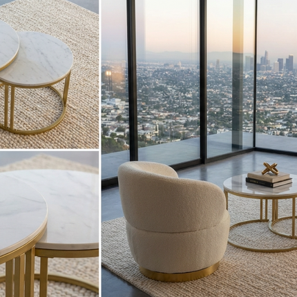 Interior Ave - Premier Nested Coffee Table Set - White Marble Stone.