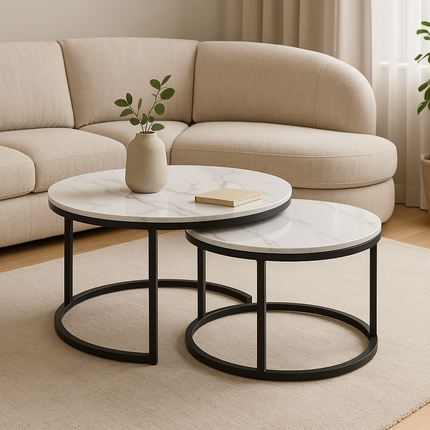 Interior Ave - Executive Stone Nested Coffee Table Set - White & White.