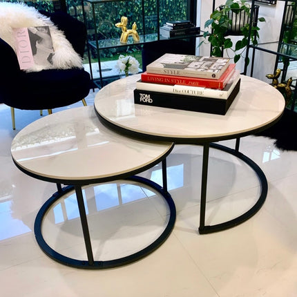 Interior Ave - Executive Stone Nested Coffee Table Set - White & White.