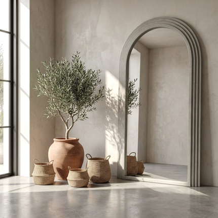 Interior Ave - Sierra Arched Step Mirror – Signature Sculptural Concrete Statement Piece.
