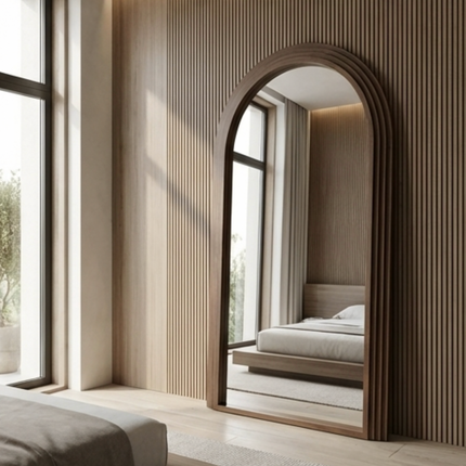 Interior Ave - Sierra Arched Step Mirror – Signature Sculptural Walnut Statement Piece.