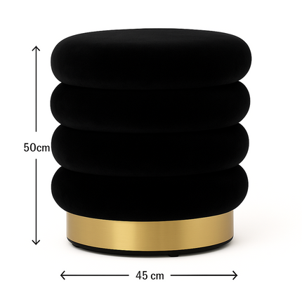 Interior Ave - Roma Round Velvet Ottoman / Footstool – Black.