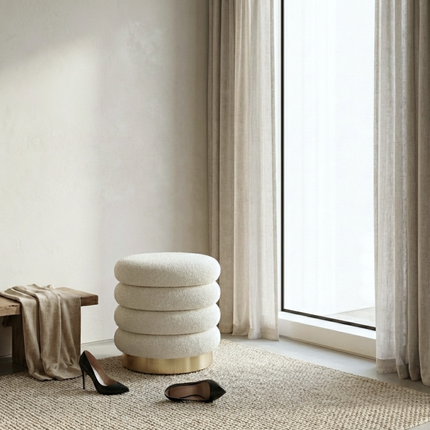 Interior Ave - Roma Round Tweed Ottoman / Footstool – Light Grey.