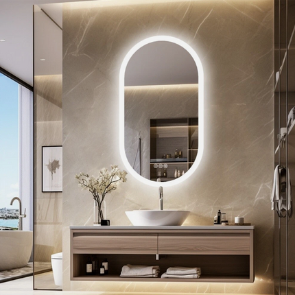 Interior Ave - 60 x 120cm Oval Frameless LED Bathroom Mirror.