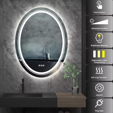 Interior Ave - 60 x 80cm Oval Frameless LED Bathroom Mirror.