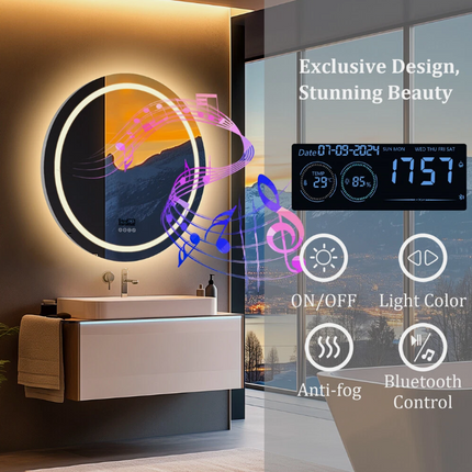 Interior Ave - 80cm Round Frameless LED Bathroom Mirror – Bluetooth.