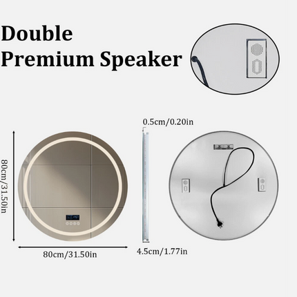 Interior Ave - 80cm Round Frameless LED Bathroom Mirror – Bluetooth.