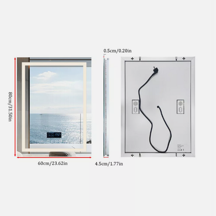 Interior Ave - 60 x 80cm Rectangle Frameless LED Bathroom Mirror – Bluetooth.