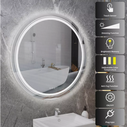 Interior Ave - 90cm Round Frameless LED Bathroom Mirror.