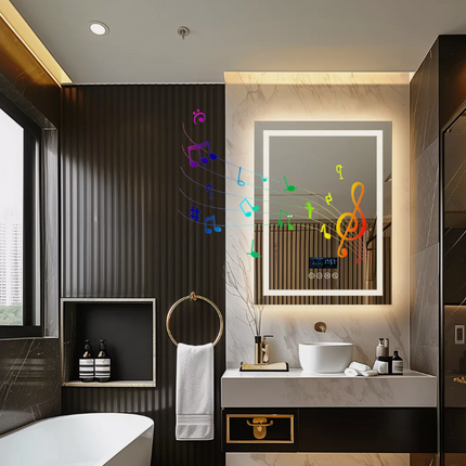Interior Ave - 70 x 90cm Rectangle Frameless LED Bathroom Mirror – Bluetooth.