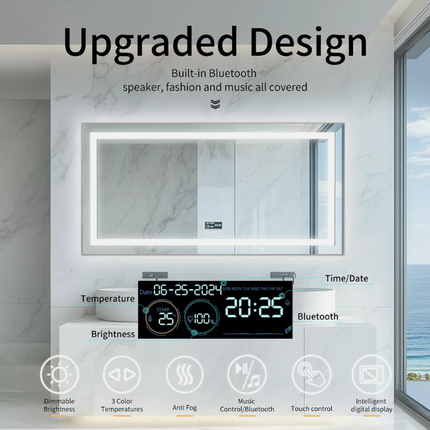 Interior Ave - 70 x 90cm Rectangle Frameless LED Bathroom Mirror – Bluetooth.