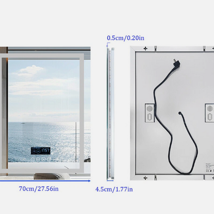 Interior Ave - 70 x 90cm Rectangle Frameless LED Bathroom Mirror – Bluetooth.