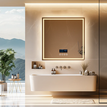 Interior Ave - 80 x 80cm Square Frameless LED Bathroom Mirror – Bluetooth.