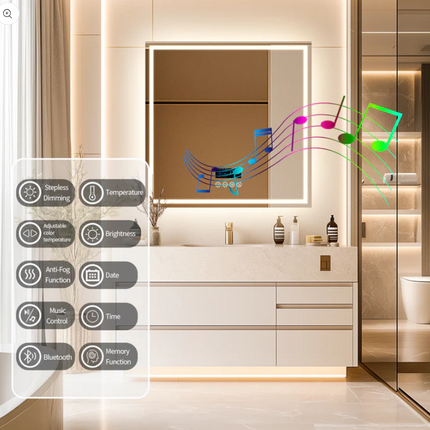 Interior Ave - 80 x 80cm Square Frameless LED Bathroom Mirror – Bluetooth.