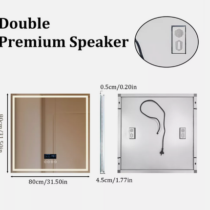 Interior Ave - 80 x 80cm Square Frameless LED Bathroom Mirror – Bluetooth.