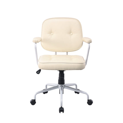Louise White Frame Faux Leather Home Office Chair in Beige.