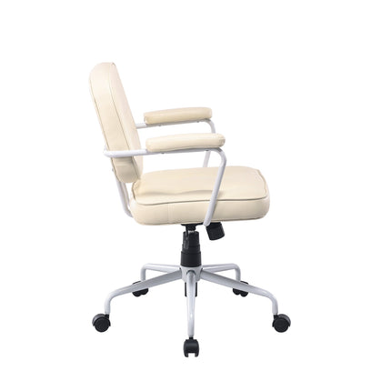 Louise White Frame Faux Leather Home Office Chair in Beige.