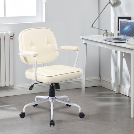Louise White Frame Faux Leather Home Office Chair in Beige.