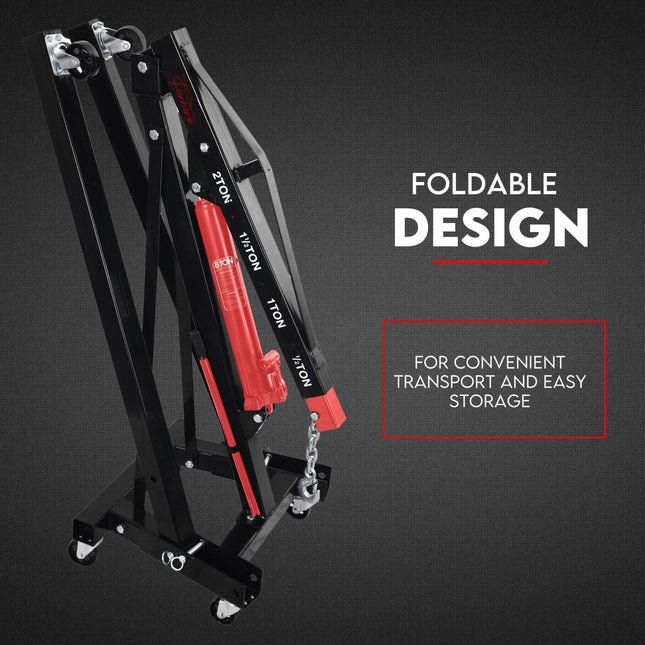 2 Ton Hydraulic Engine Crane Folding Hoist Stand Mobile Lifter Workshop Lift.