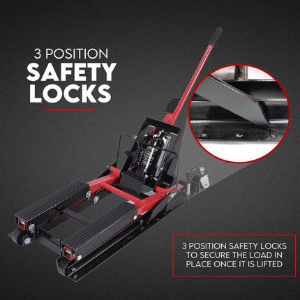 Low Profile Motorcycle ATV 680kg Motorbike Hydraulic Jack Stand Tie Down.