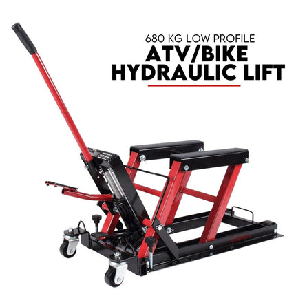 Motorcycle 680kg Bike Lift Stand Jack Hoist Atv Hydraulic Super Low Profile.